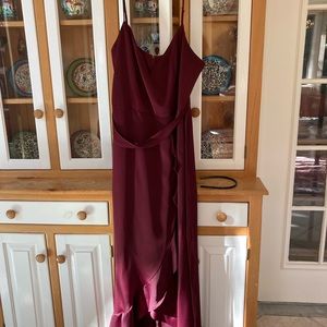 Wine colored David’s Bridal bridesmaid dress